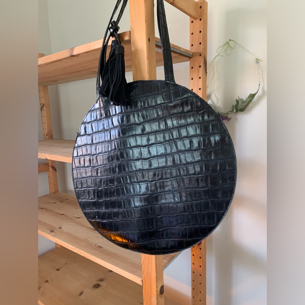 Vegan Leather Circular Purse - Reptile with Tassel